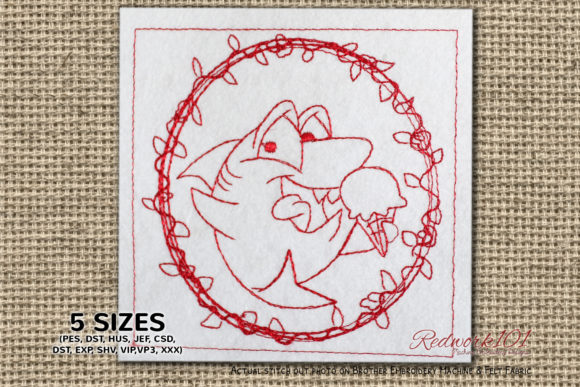 Baby Shark Eating Ice Cream Lineart Embroidery Design